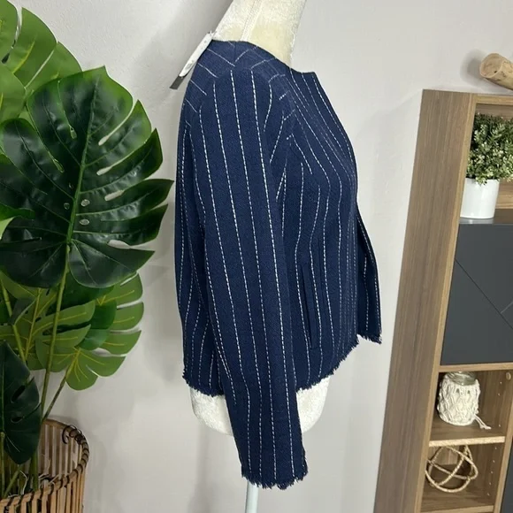 nwt // banana republic collarless stripe blazer with fringe - Picture 5 of 13